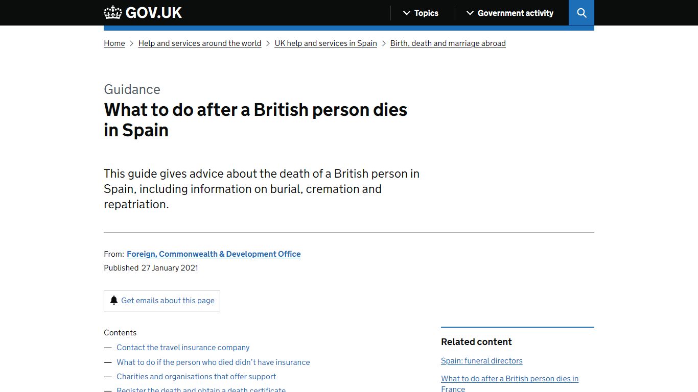 What to do after a British person dies in Spain - GOV.UK